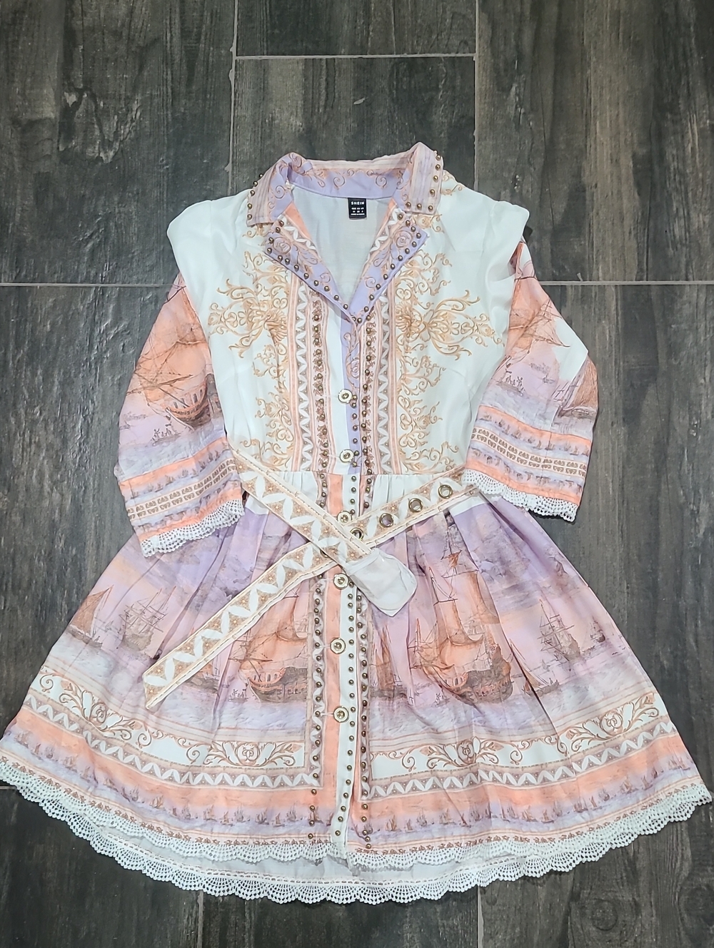 Pastel Pink & Purple Lace-Trimmed Dress